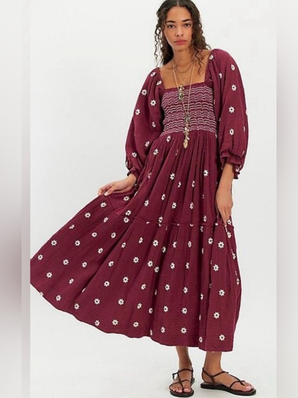 NWT Free People Dahlia Embroidered Maxi Dress ~Dark Plum~